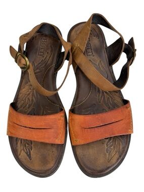 Women’s BORN ‘Ebb’ Camel Tan Brown Leather Ankle Strap Sandals Size 8 39